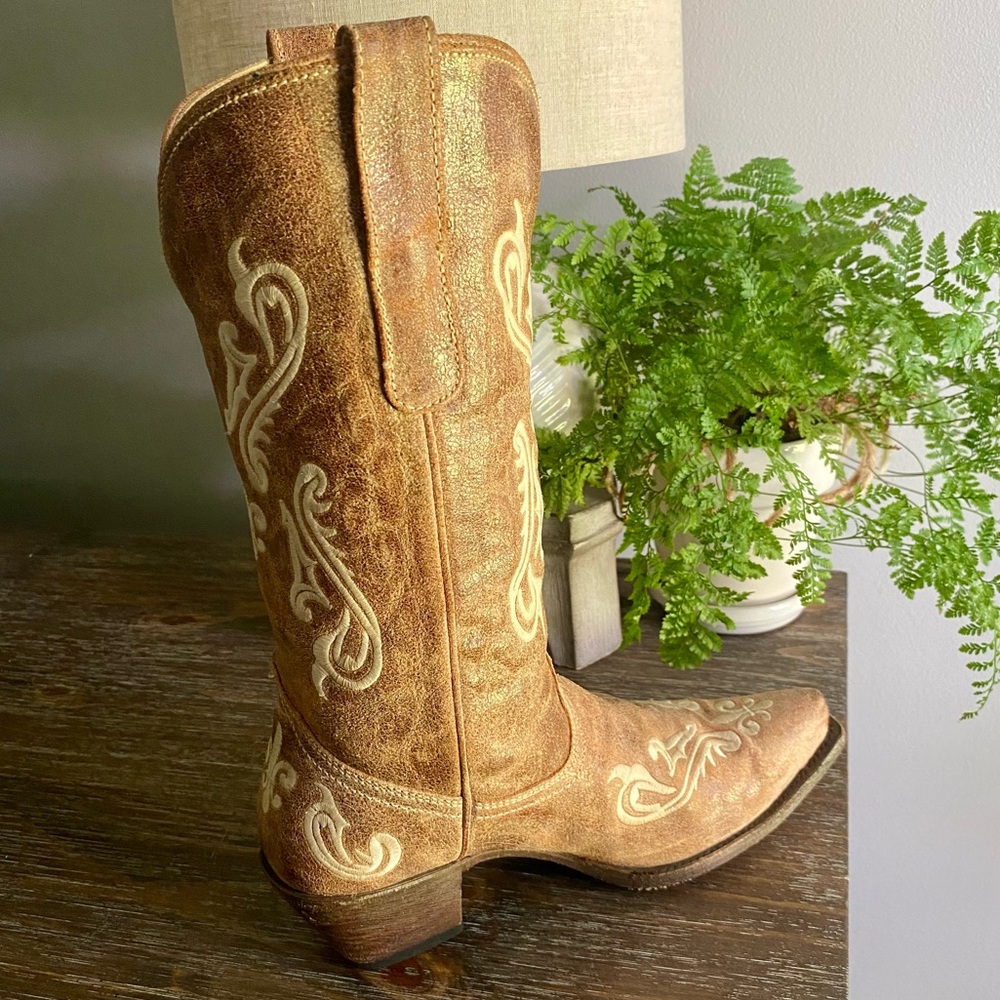 CORRAL Honey Cortez Ivory Scroll fleur de lis Cowboy Western Boots Womens 10 Tan - Picture 5 of 16